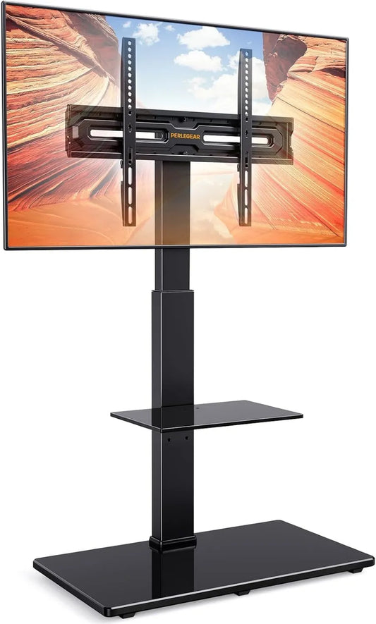 Perlegear suporte de TV de 70 polegadas, 600x400mm, prateleira ajustável com até 10kg, suporte de tv de pé com 80 graus giratório