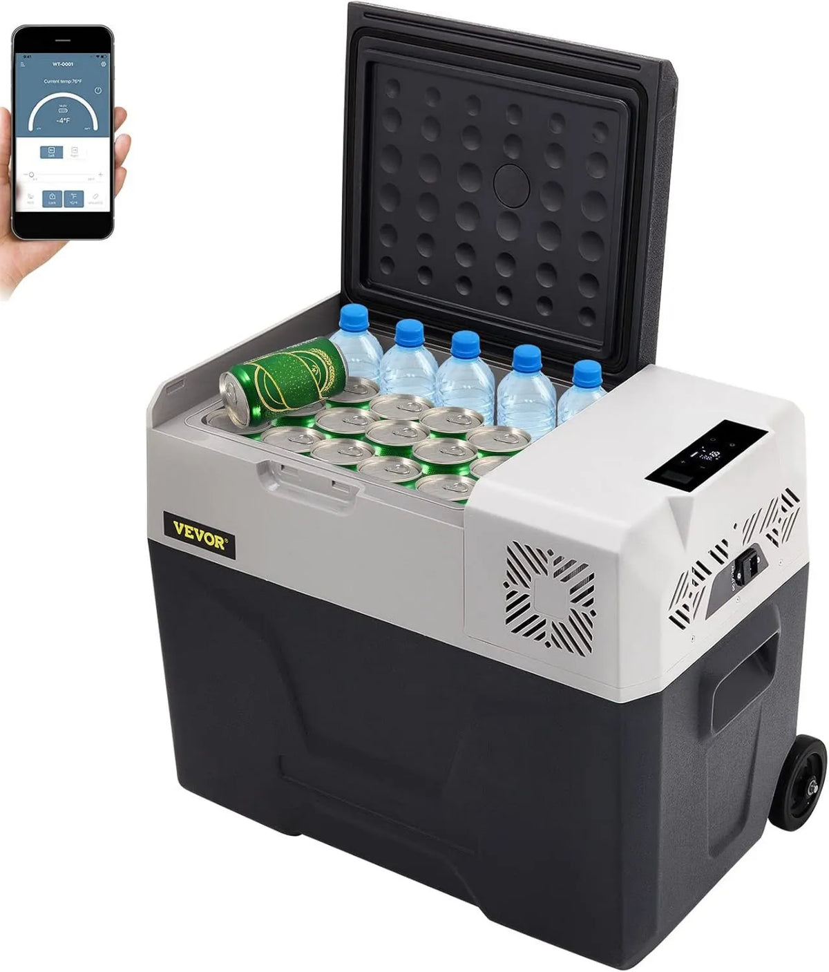 VEVOR Frigorífico elétrico, 30 L, 58 × 36.8 × 36.1CM, -20 a 20 °C, 220 V, silencioso, painel digital, carro, camping, mini frigorífico portátil