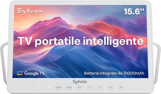 SYLVOx Google 1080P 10000mAh Smart TV, 15.6 polegadas, TV, HDMI, USB, laptop, IP65, Full HD, camping, DVB-C, T2, S2, resistência à água IP66, 4-6 horas