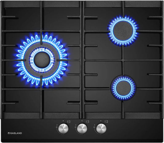 Placa de gás, 60 cm, 6200 W, GASLAND GH603BF, built-in, placa de gás, 4 lareiras com queimador de wok triplo, compatível