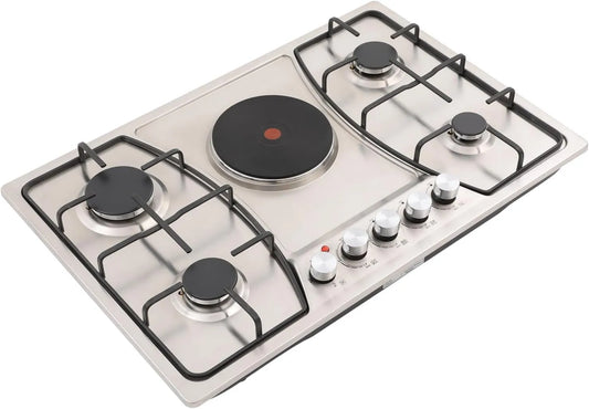 jiongcln Placa de gás, 76 cm, 230 V, encastrada, aço inoxidável, placa de gás