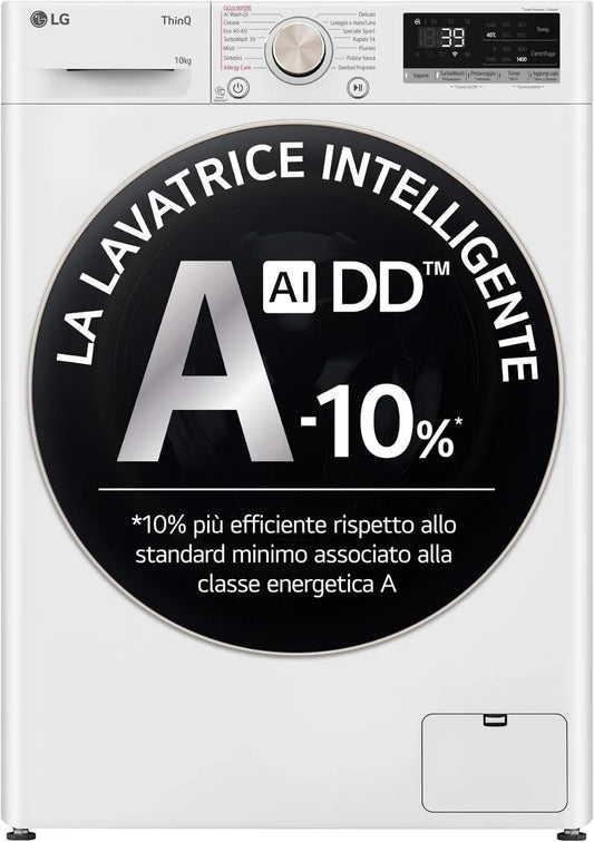 LG F4R7010TSWG Máquina de lavar roupa, 7 programas, 10 kg, classe energética A, independente, Wi-Fi, vapor, branco, 1400 TurboWash 360 Towers, Série R7, Máquina