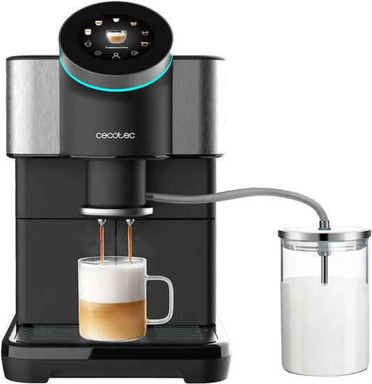 Cecotec 290g 600ml máquina de café elétrica, 5 L, 1450 W, toque, tanque grande, 15 barras, água 5L, ecrã TFT, 1450W, leite 600ml, termobloco