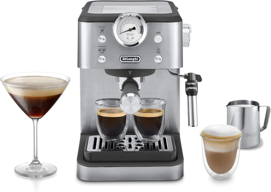 De'Longhi EM450.M máquina Expresso, 13 cm, vapor, 15 bar, bocal cappuccino, aço, De'Longhi Linea Classic EM450.M Máquina de café manual com