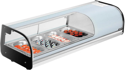 VEVOR Janela refrigerada, 42 L, iluminação LED, restaurante, 2 zonas de temperatura, para Bar em Sushis, 4 Bandejas, Comptoir Exibição refrigerada