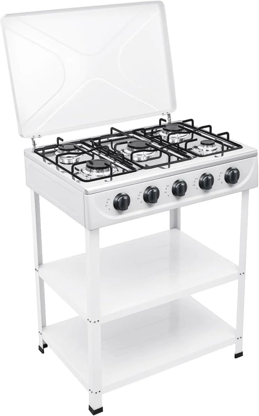 JINYOx Utensílios de cozinha com forno, portátil, exterior, auto-suficiente, grelha, camping, branco, cinco grelhas, fogão a gás