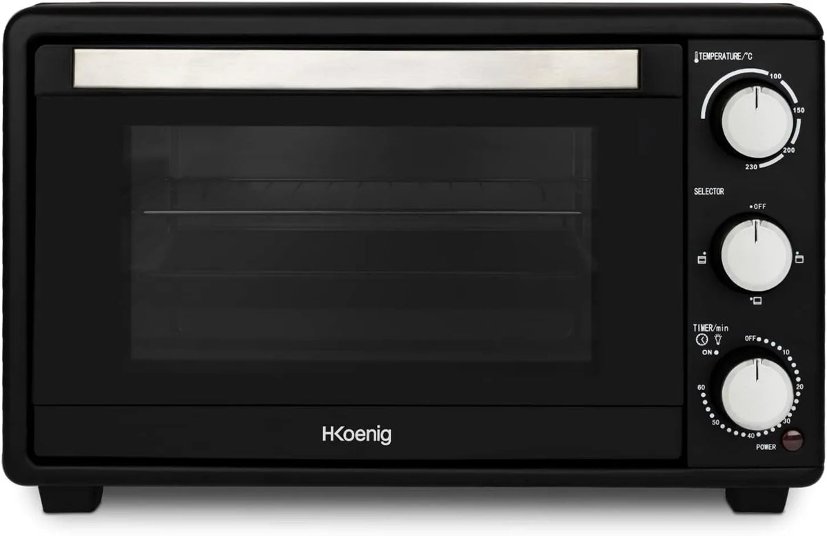 H.Koenig Forno elétrico FO25, 25 L, 1500 W, temporizador, grelha, compacto, 230°, Porta de vidro
