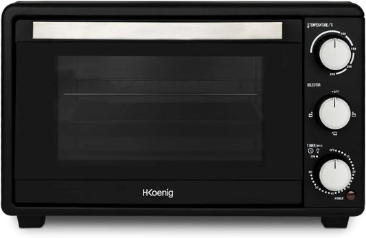 H.Koenig Forno elétrico FO25, 25 L, 1500 W, temporizador, grelha, compacto, 230°, Porta de vidro