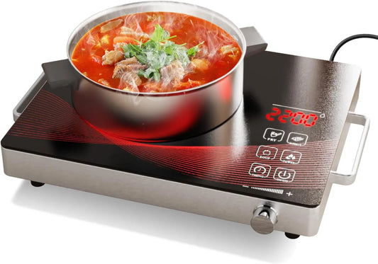 Gveyajo Placa de vidro cerâmico, 2200 W, portátil, toque, mesa de cozinha elétrica, Placa elétrica 1 Fogo 2200W Tátil vital portátil