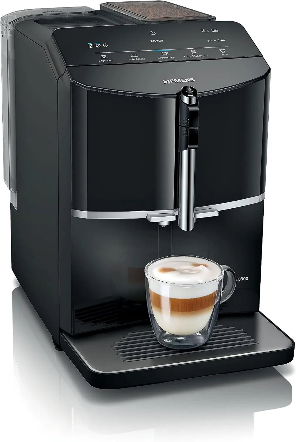 SIEMENS EQ300, máquina de café automática, cramDrive, leitePerfect EQ300 TF301E19, função oneTouch, piano preto