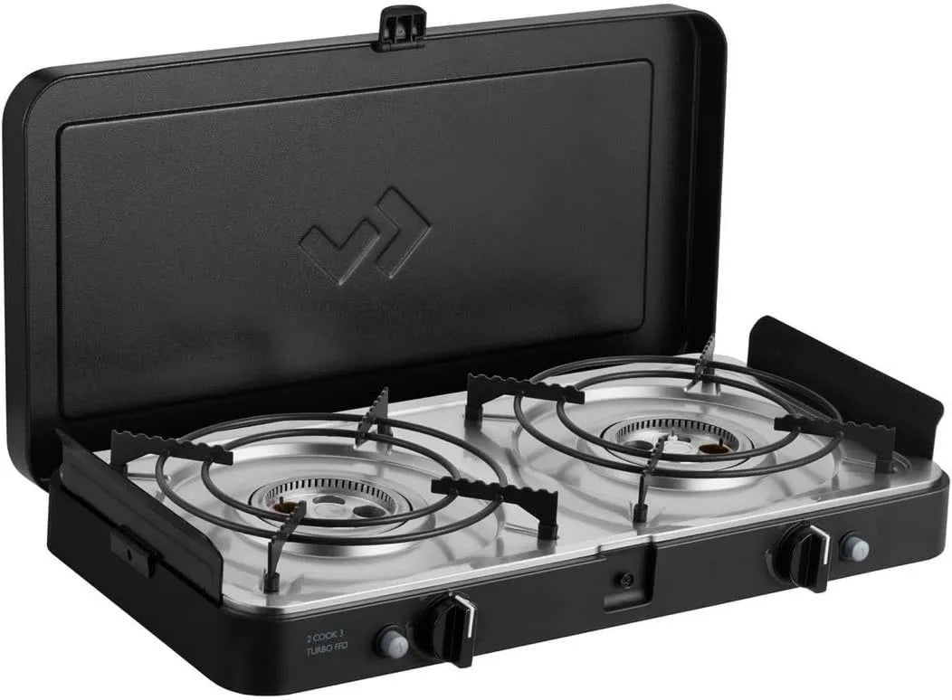 Gas hob 30mBar, exterior, placa de gás, preto, Cadac 2 Cook 3 Turbo Stove, fogão a gás 2 Queimadores com ignição Piezo e