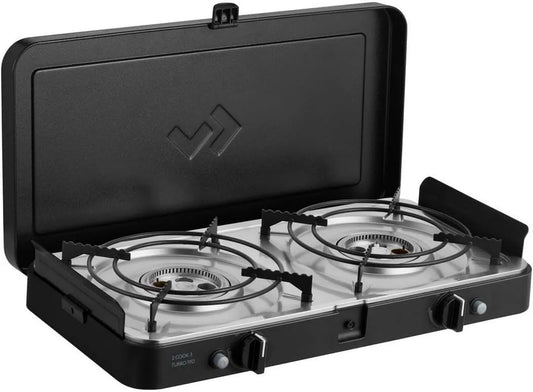 Gas hob 30mBar, exterior, placa de gás, preto, Cadac 2 Cook 3 Turbo Stove, fogão a gás 2 Queimadores com ignição Piezo e