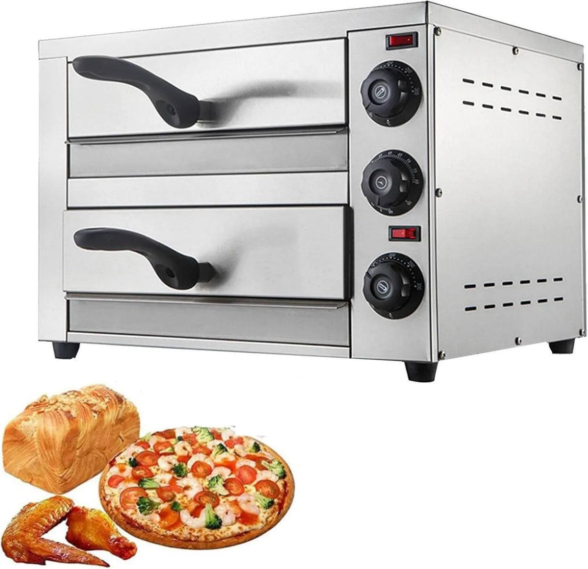 Hydravex Forno de pizza elétrica 16in, 16 polegadas, temporizador, profissional, restaurante, aço inoxidável, 16' de dois andares para dentro de casa, hotel