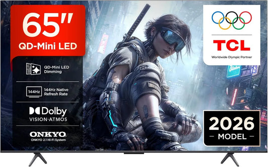 TCL Google 65T8D Smart TV, 65 polegadas, 144 Hz, TV, 4K UHD, QLED, HDR, HDR10+ e Atmos, Dolby Vision, Sound Onkyo 2, 144 Hz VRR, FreeSync Premium