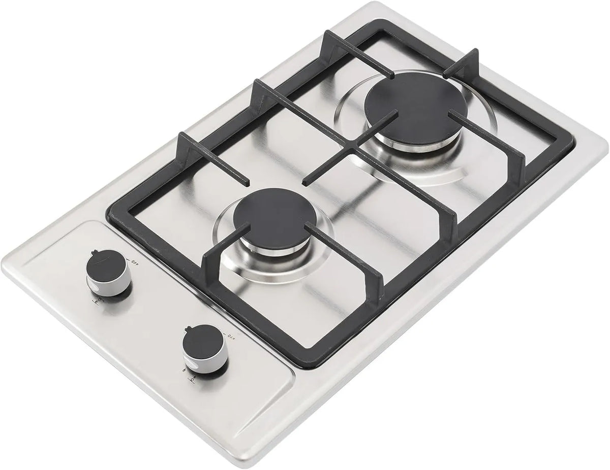 QIERF Utensílios de cozinha com forno, 51 × 31 × 10 cm, encastrado, portátil, camping, aço inoxidável, fogão de 2 queimadores de 3 KW + 1, 75 KW, com suporte