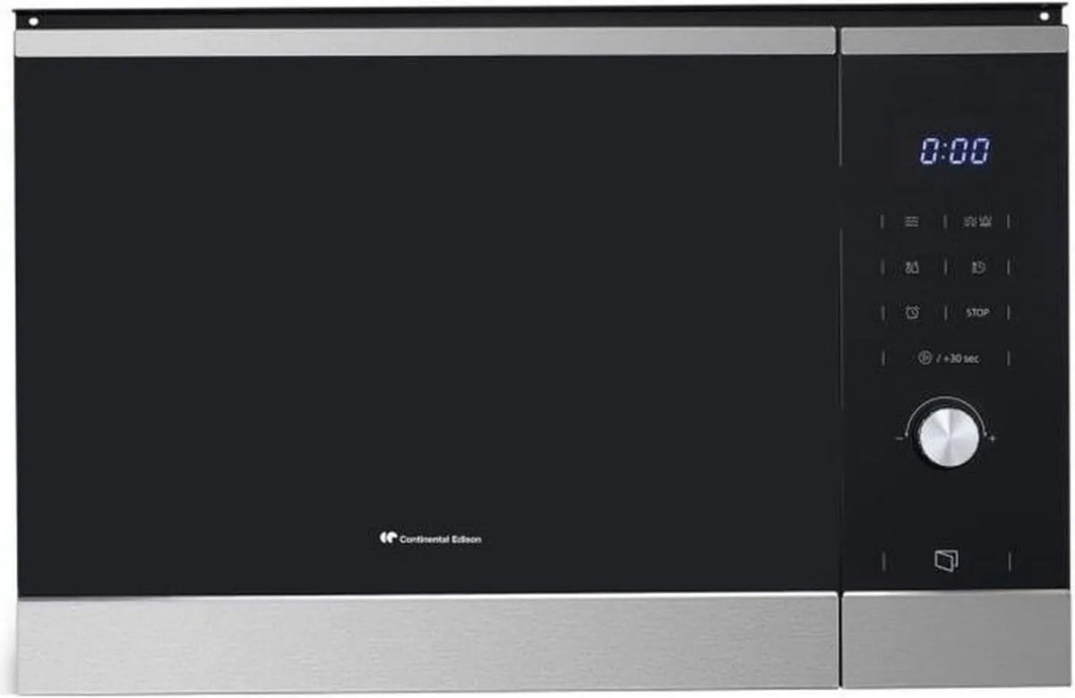 Continental Edison CEMO25GINE micro-ondas, 25 L, encastrado, grelha, aço inoxidável, microondas, preto, 5 x H38, 8 x P40, 1 cm 25L