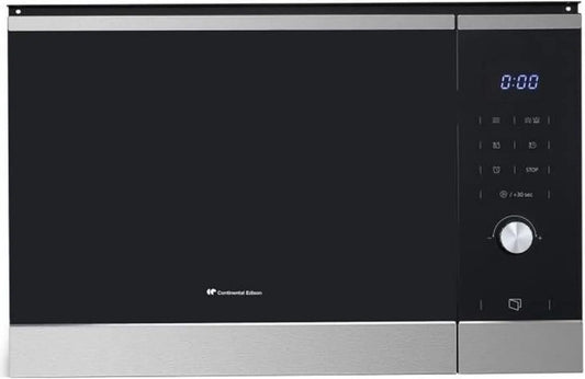 Continental Edison CEMO25GINE micro-ondas, 25 L, encastrado, grelha, aço inoxidável, microondas, preto, 5 x H38, 8 x P40, 1 cm 25L