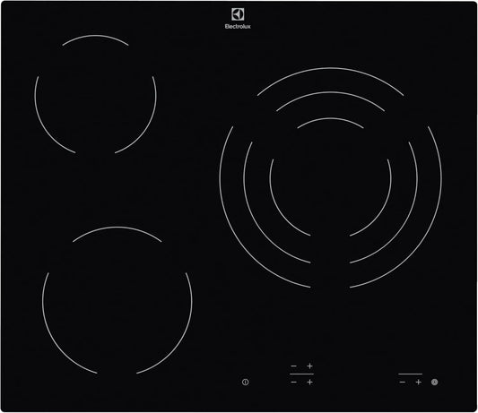 Electrolux EHF6232IOK Placa de vidro cerâmico, 60 cm, 3 lareiras, instalação gratuita, toque, travamento, preto, série 300, 3 zonas de cocção, indicadores de