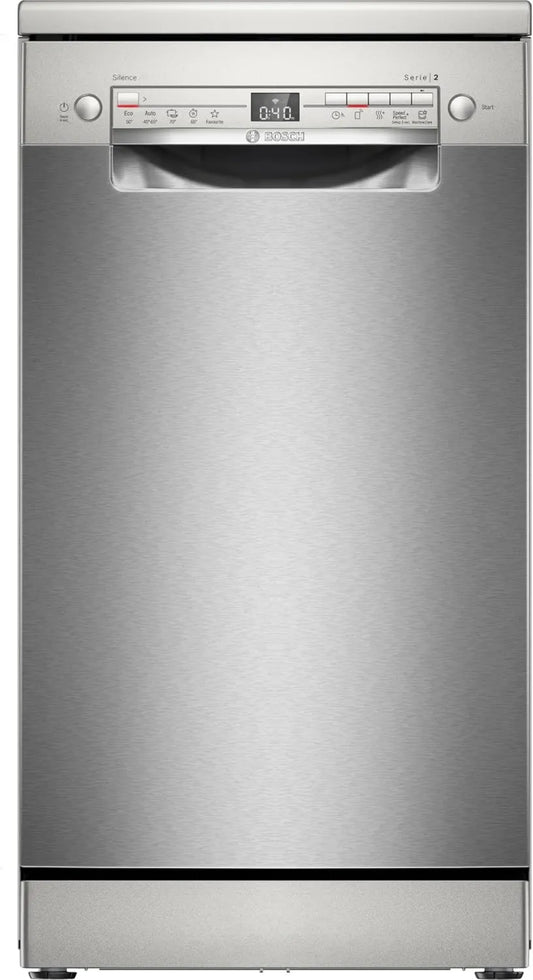 Bosch SPS2HMI02E Máquina de lavar loiça, 45 cm, Home Connect, formato fino, cesta superior ajustável de 3 altura, aço escovado anti-traço, Série 2