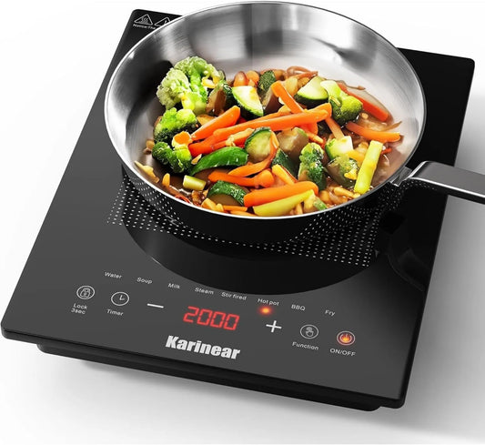 Karinear Placa de indução, 1 lareira, 2000 W, 220 V, mesa de cozinha de indução, toque, travamento, temporizador, portátil, 2000W, 220V