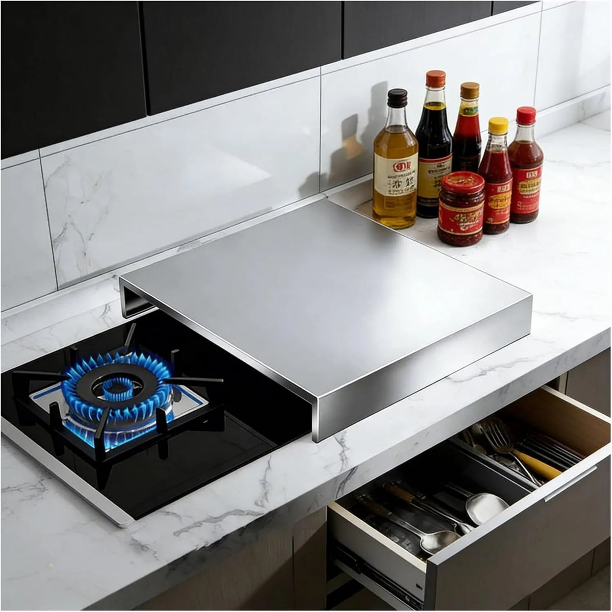 QSTGx Placa de indução, 35x45x7cm, 2 lareiras, mesa de cozinha de indução, camping, campista, Cover Placa de cozinha Gás 2 zonas Placa de Proteção De