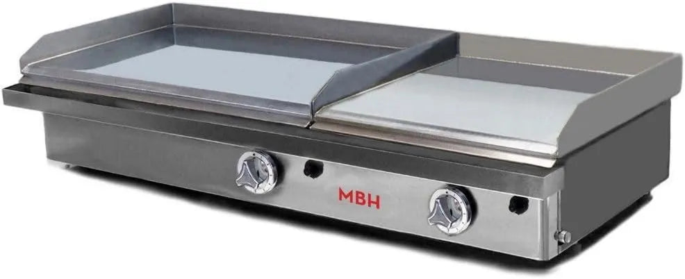 MBH - MAQUINARIA BAR HOSTELERÍA Produto Plancha de gás industrial 600 x 400 + 400 x 400 mm em cromo duro para hotel. Fry Top duas áreas para cozinha profissional para bar e bar