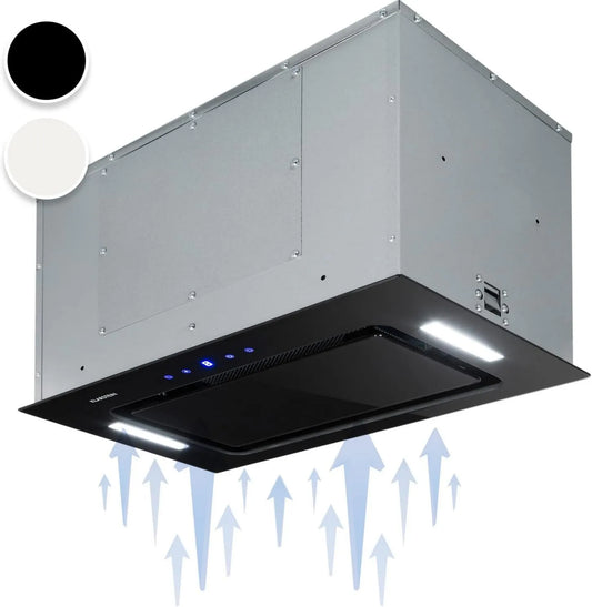 KLARSTEIN exaustor de sucção, 52 cm, 467 m3/h, capa de cozinha, built-in, instalação de parede, preto, filtro de alumínio, modo de reciclagem, conversível em