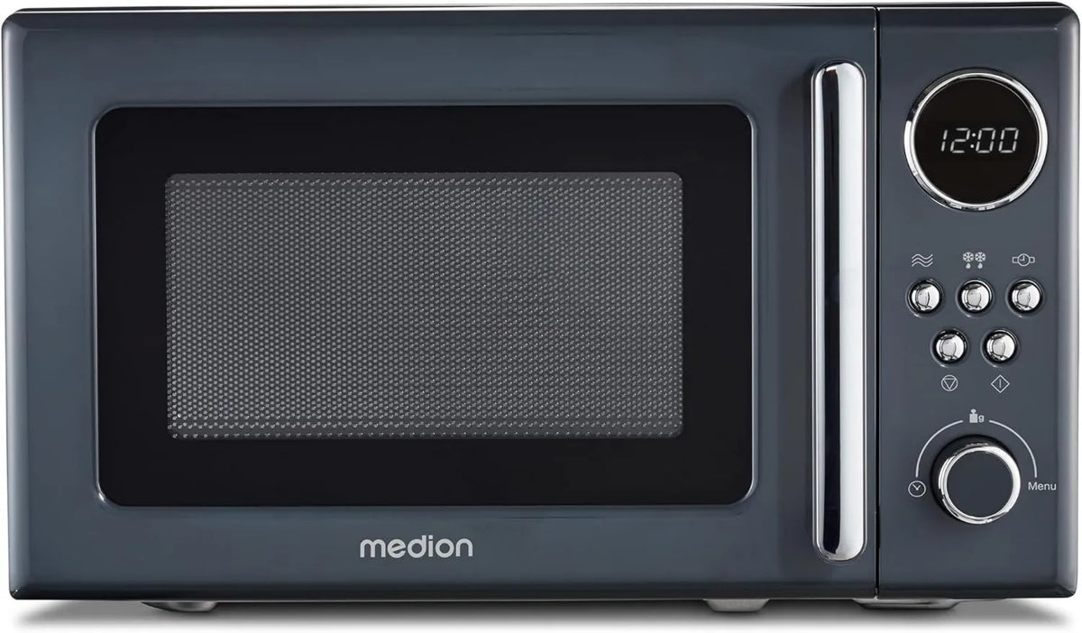 MEDION Microondas MD15000, 20 L, 8 programas, descongelamento, microondas, cinza, 800 watts, 20 litros, 5 níveis de microondas, Microondas