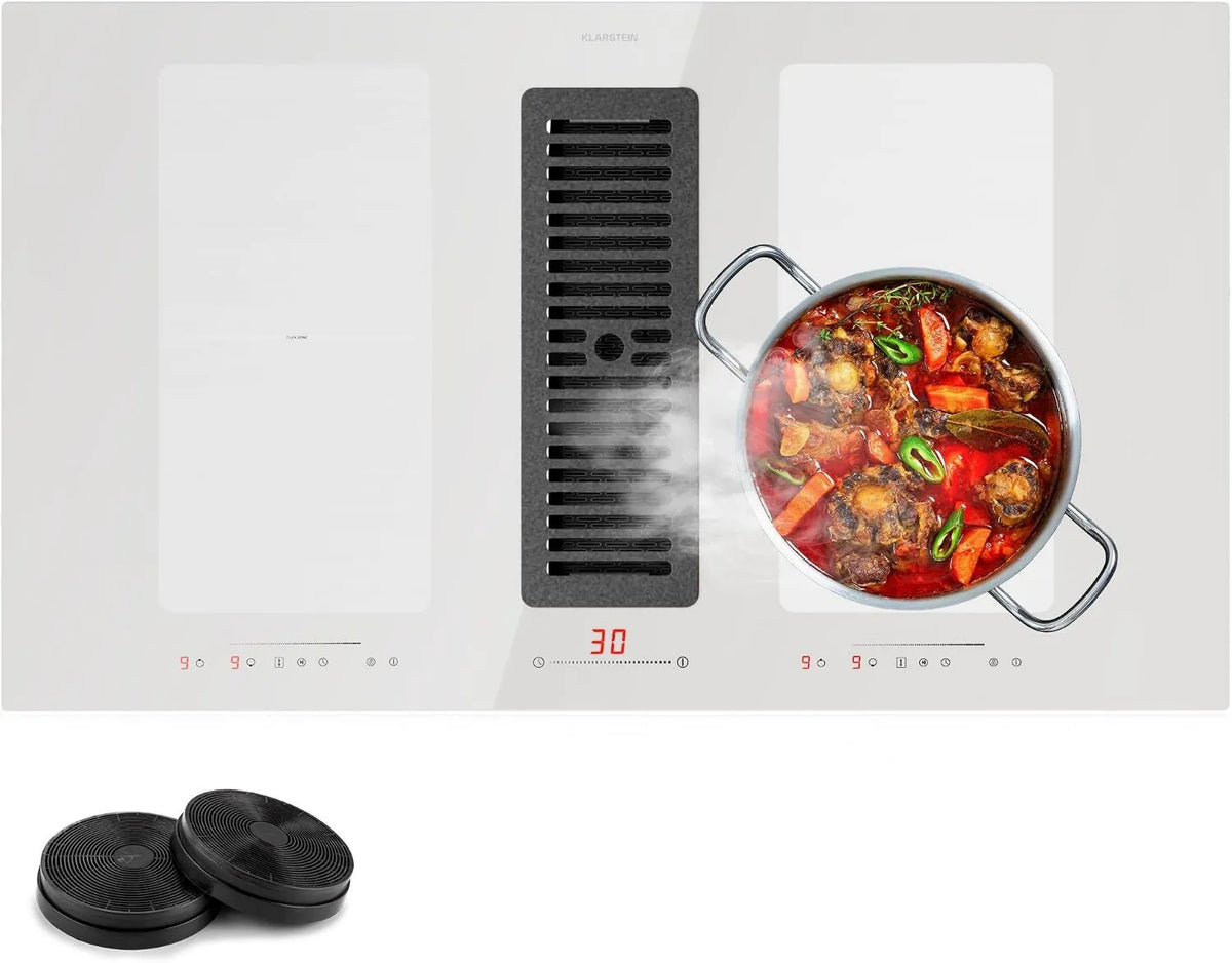 KLARSTEIN Induction plate, 391 m3/h, classe E de energia, placa de cozinha de indução, toque, 4 placa de cozinha anel com zona Flex