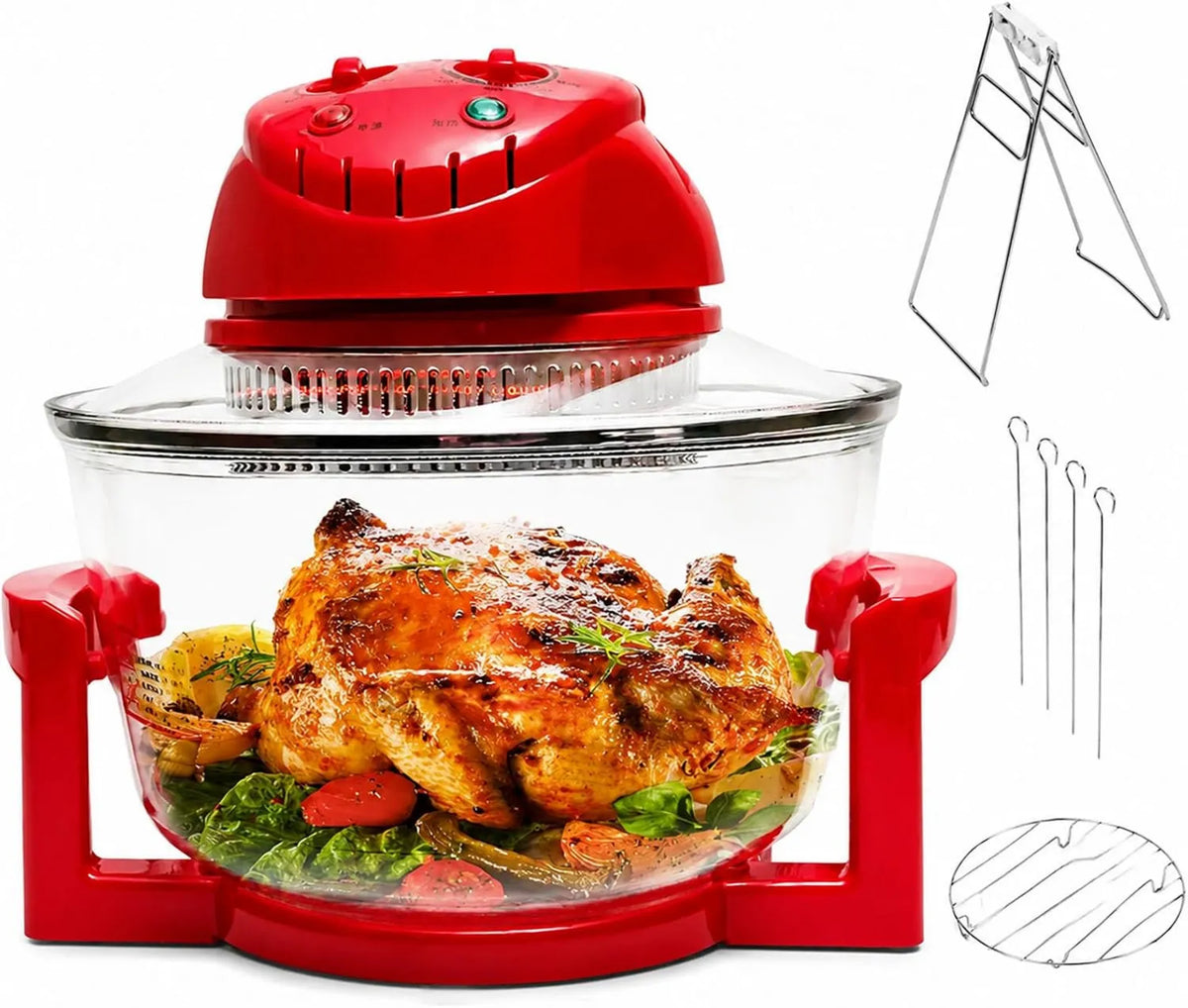 Generic Forno elétrico, 12 L, 1300 W, 130 a 250 °C, temporizador, grelha, vapor, vermelho, 130-250 °C ajustável e temporizador, Comptoir, para cozinhar, assar