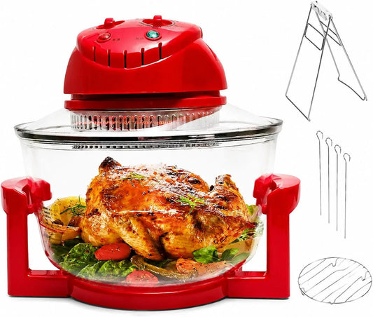 Generic Forno elétrico, 12 L, 1300 W, 130 a 250 °C, temporizador, grelha, vapor, vermelho, 130-250 °C ajustável e temporizador, Comptoir, para cozinhar, assar