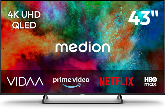 MEDION Smart TV MD843602, 43 polegadas, TV, QLED, HDR, som Dolby, Bluetooth, gravação PVR