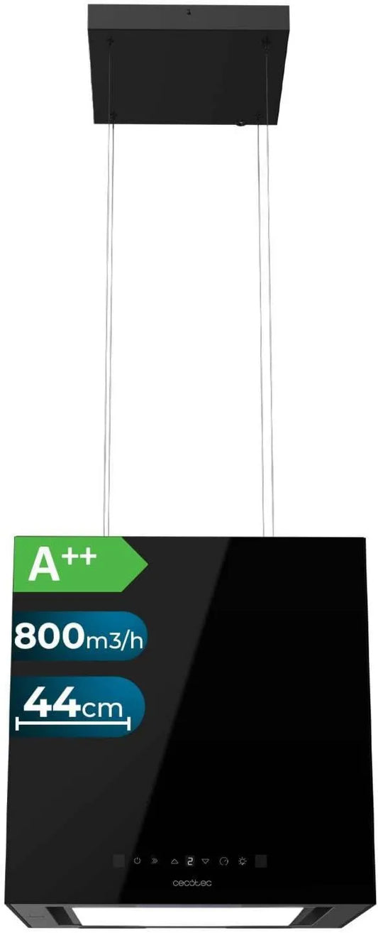 Cecotec Bolero Flux Cct 800M3, H Capota de sucção, 44cm, 210W, 800m3/h, capa de cozinha, preto, 3 Potência, 210W motor, filtro de carbono