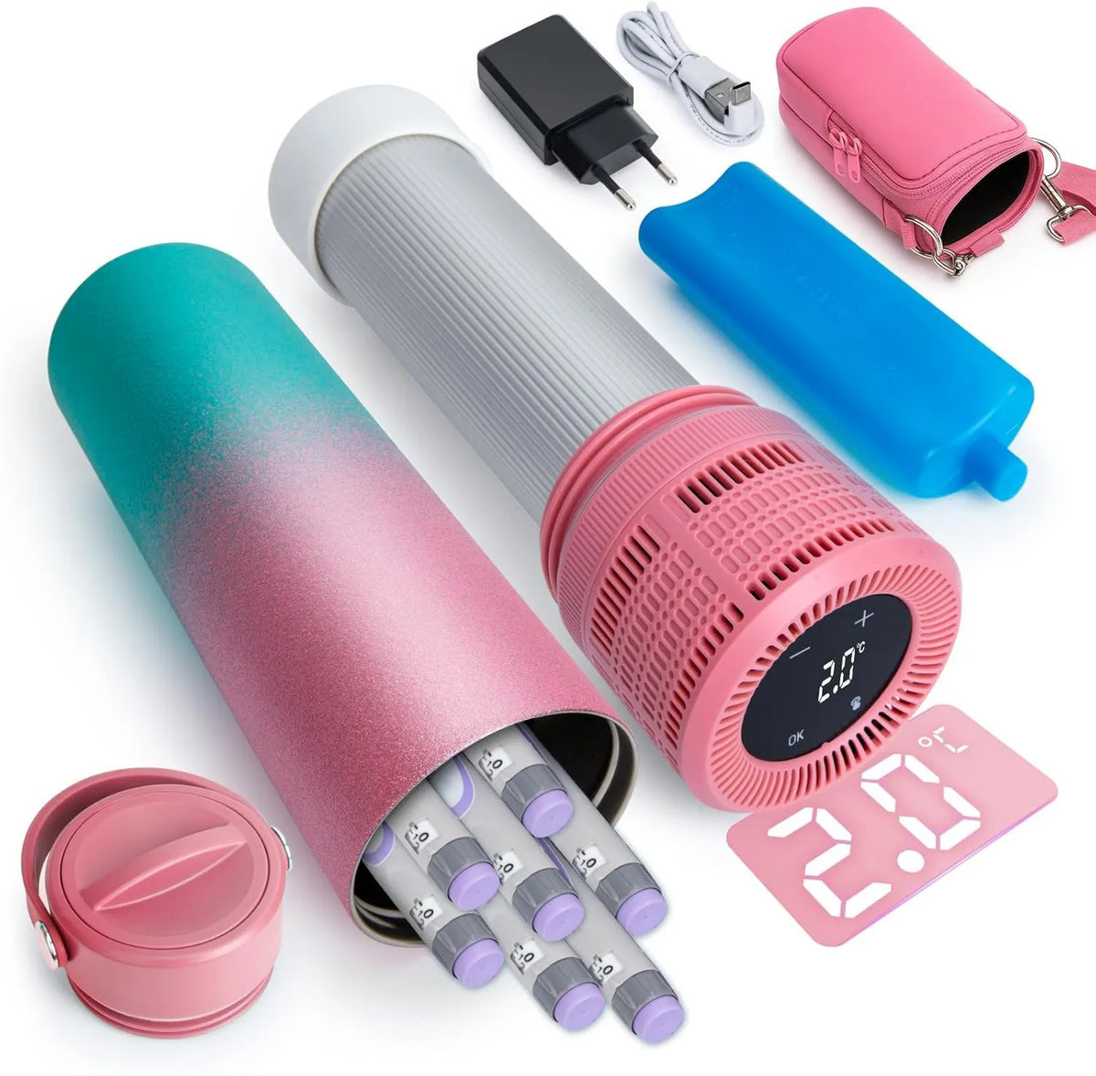 YOUSHARES Frigorífico elétrico, 2 a 8 °C, USB, 2 zonas de temperatura, transporte de insulina e medicamentos, mini-frigorífico portátil, Mini Frigorífico de Insulina