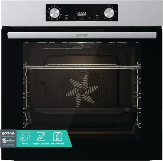 Gorenje E02x Pizza forno elétrico, 77 L, encastrado, grelha, aço inoxidável, PerfectGrill, Pizzamode 300 °C, ExtraSteam, AquaClean, Ar quente