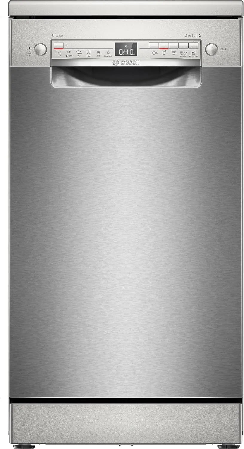 Bosch SPS2HKI58E Máquina de lavar loiça, 45 cm, Home Connect, formato fino, aço inoxidável, 10 talheres, Série 2, Máquina de lavar loiça, de pé livre, Aço inoxidável