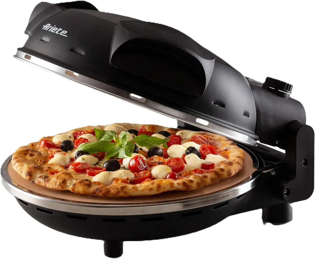 Pizza Forno elétrico, 1200 W, Preto, Temperatura máxima 400°C, Pizza 4 minutos, 5 níveis de cozinha, Ariete Pizza Quatro 917, 1200W, Lâminas em