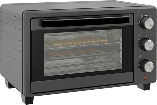 HOMCOM Forno de pizza elétrica, 21 L, 1400 W, 100 a 230 °C, grelha, compacto, cinza, grelha, Incl. pick-up, placa de assadeira, mini forno