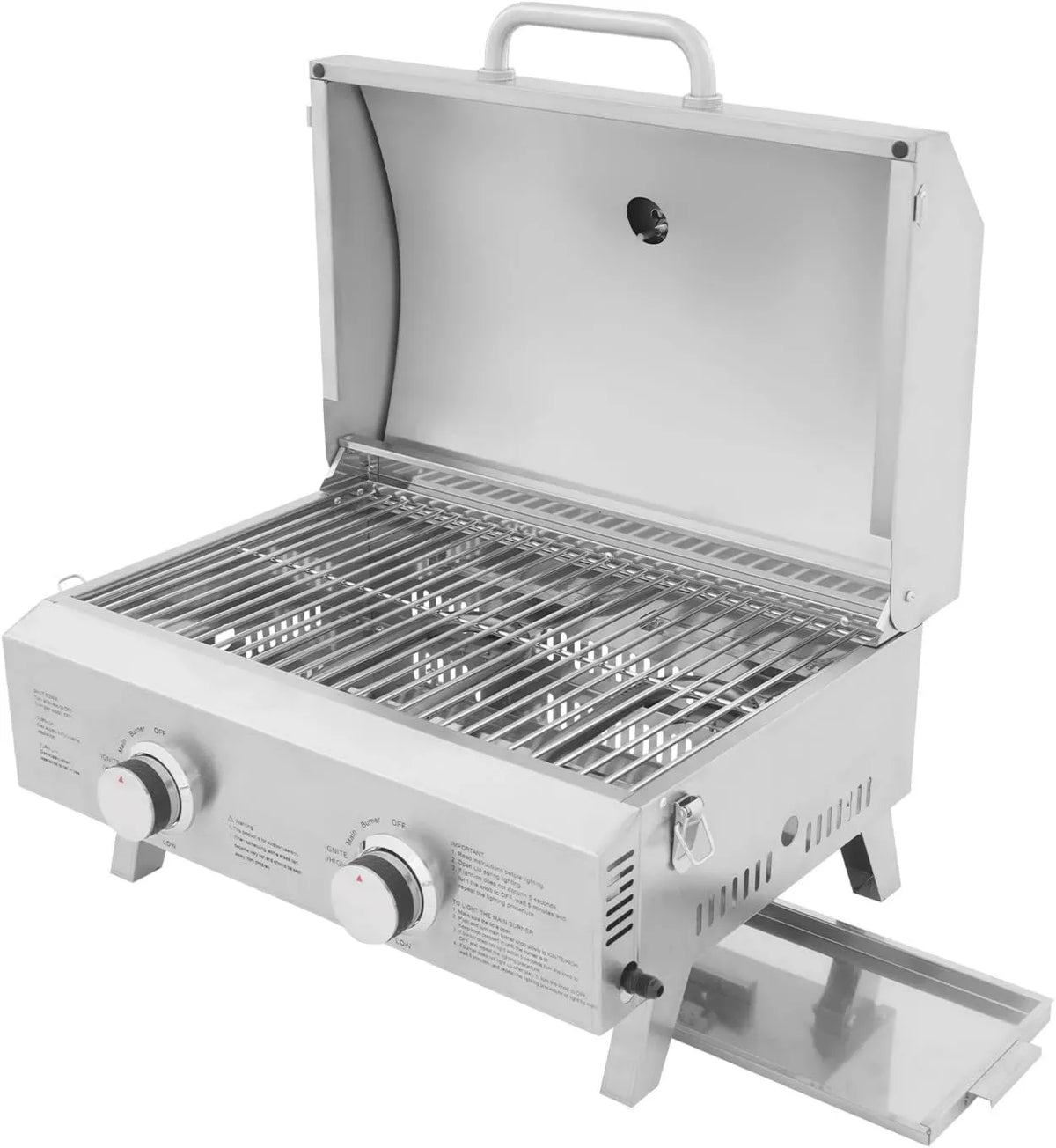 JJsdwin Churrasco dobrável para pátio, barbeque portátil em aço inoxidável com 2 queimadores, jardim, terraço e piquenique, 1 cm, 55, 9 x 45