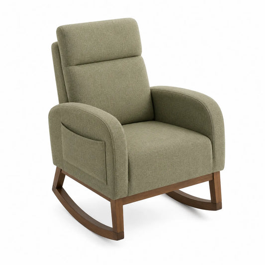 Silla mecedora con tela de poliéster y estructura de madera