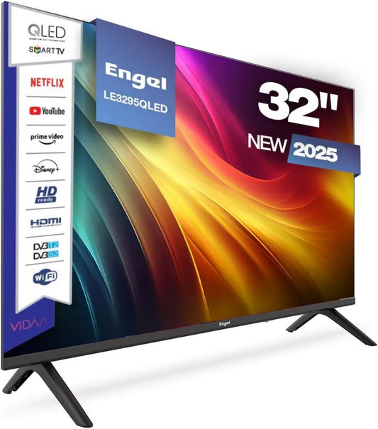 Smart TV, 32 polegadas, 2 HDMI, 2 USB, TV, Engel LE3295QLED, som Dolby, DVB-T2