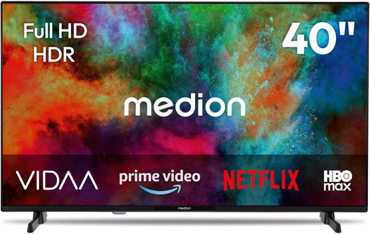 MEDION Smart TV, 40 polegadas, TV, HDR, Bluetooth, Full HD, gravação PVR, MD 840101, VIDAA Store, DAZN, 3 cm, Netflix, Vídeo Prime, Disney+