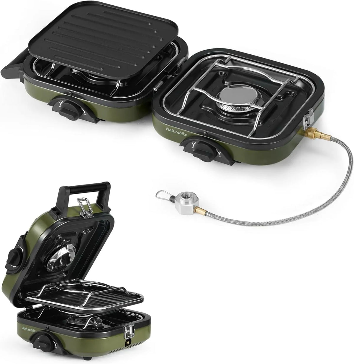 Naturehike Placa de gás, portátil, grelha, camping, placa de gás, 2 queimadores ajustáveis, compatível com mistura de combustível isobutano