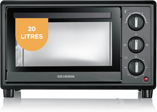 Severin Forno elétrico, 20 L, 600 W, temporizador, grelha, termostato, preto, TO 2078, 1 600 W, design simples e elegante