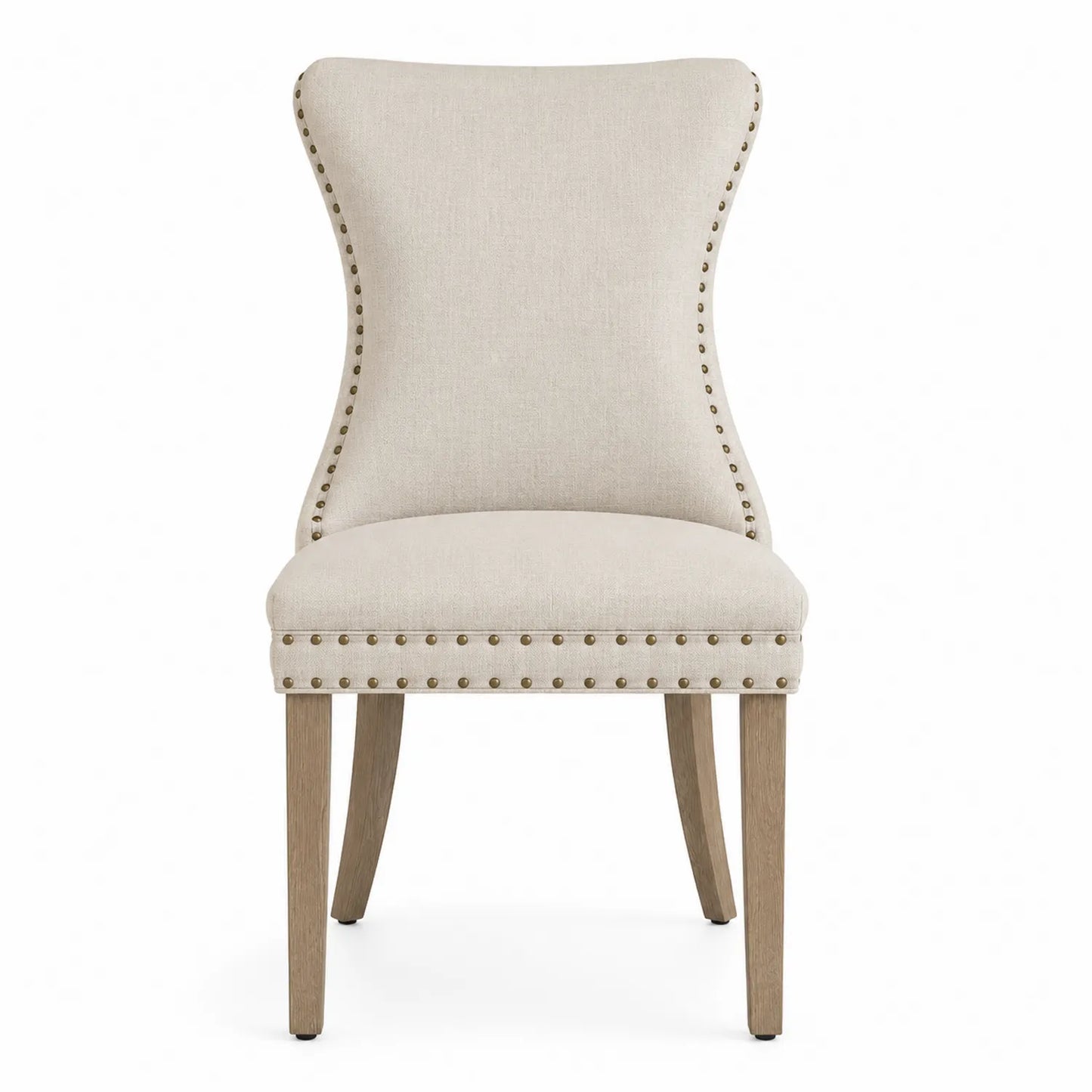 Silla de comedor tapizada en poliéster beige con patas de madera