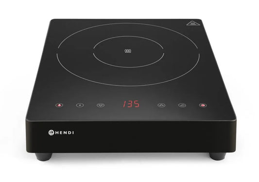 HENDI Placa de indução 230V/3500W, 3500 W, 60-240°C, 230 V, mesa de indução de cozinha, toque, temporizador, aço inoxidável, preto, 337x417x, 85mm