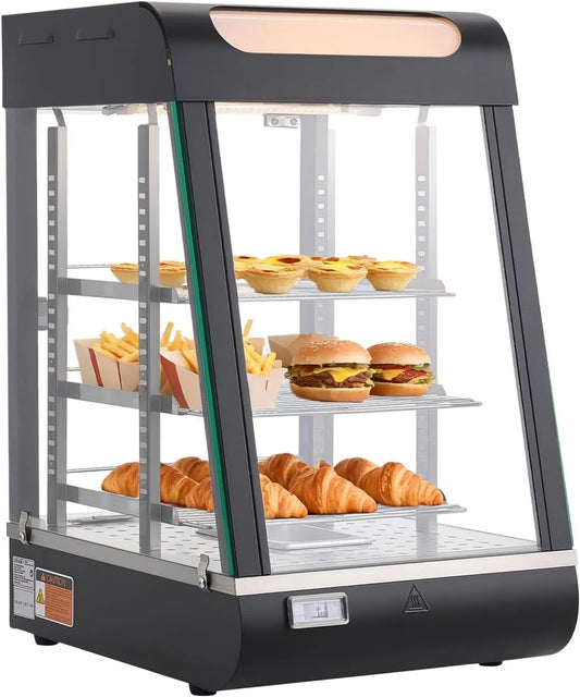 VEVOR Radiador elétrico, 57 L, 800 W, 30 a 85 °C, iluminação LED, pizza, 3 níveis, vapor, prateleiras ajustável