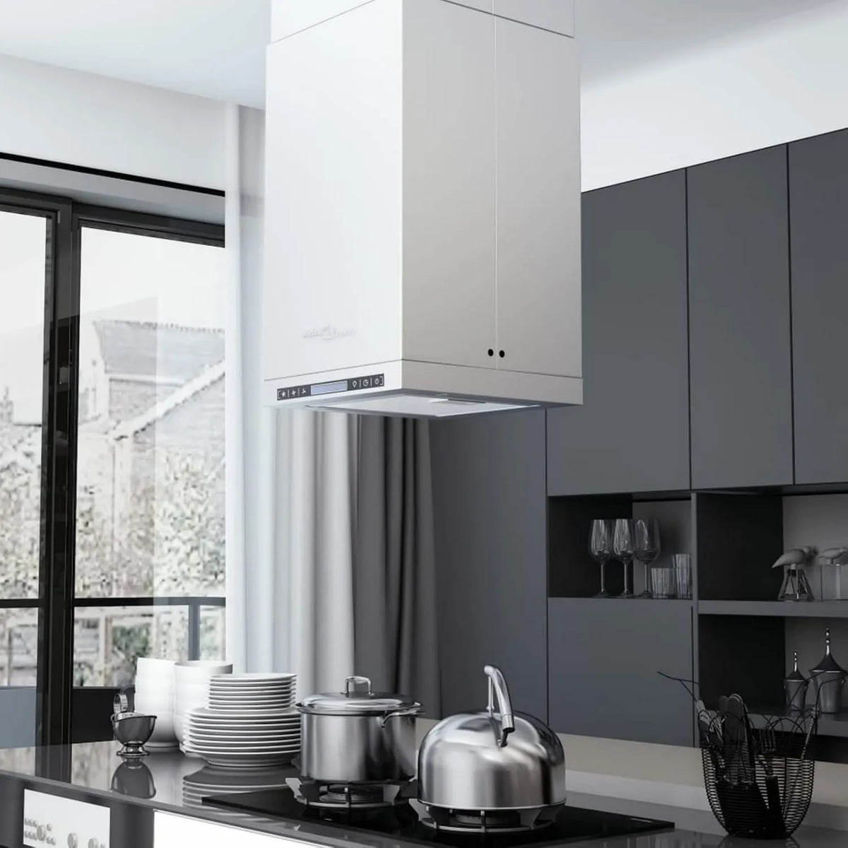 Topuality exaustor, 756 m3/h, capa de cozinha, toque, ecrã LCD, exaustor de ilhota com ecrã LCD Tátil e sensor LED 756 m3/h Capa de ilhota