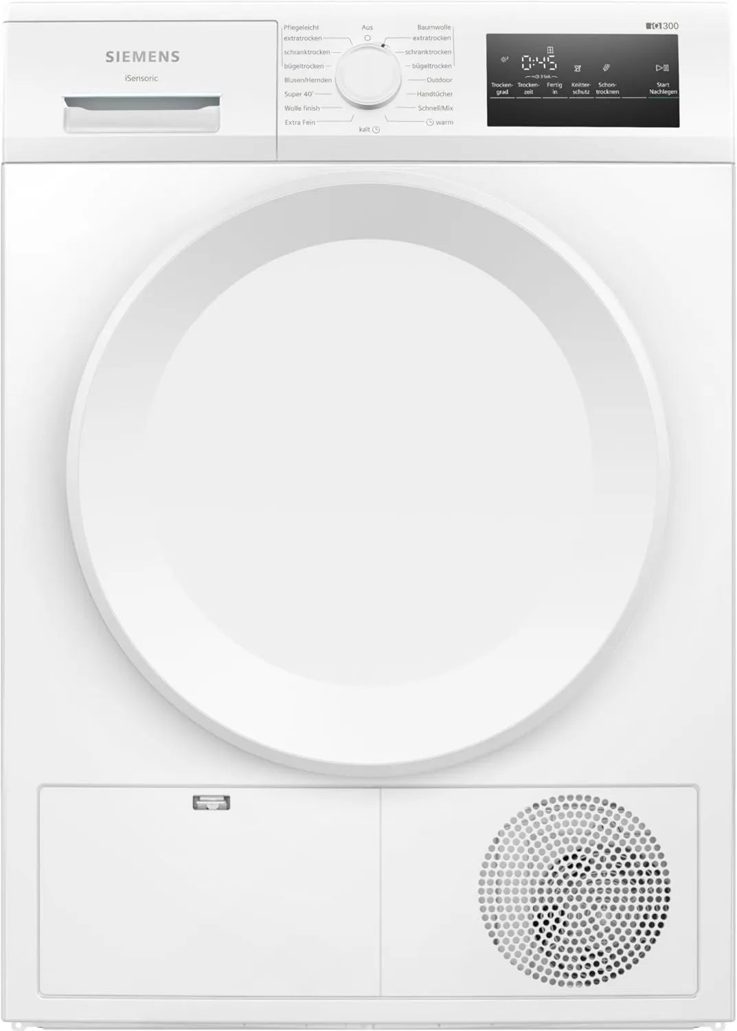 SIEMENS iQ300 WT43H004 Secador, 8 kg, 65 dB, exterior, toque, travamento, branco