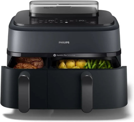 PHILIPS NA550/00 climatizador quente, 9 L, laje IPS, vapor, preto, 90% menos gordura, RapidAir & Steamfry, 19 modos, Duas cestas 6L